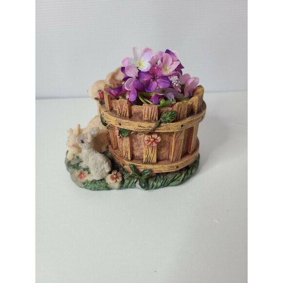 Vintage Easter Bunny Rabbit With Babies Flower Pot Planter Figurine Decorative - Picture 4 of 8
